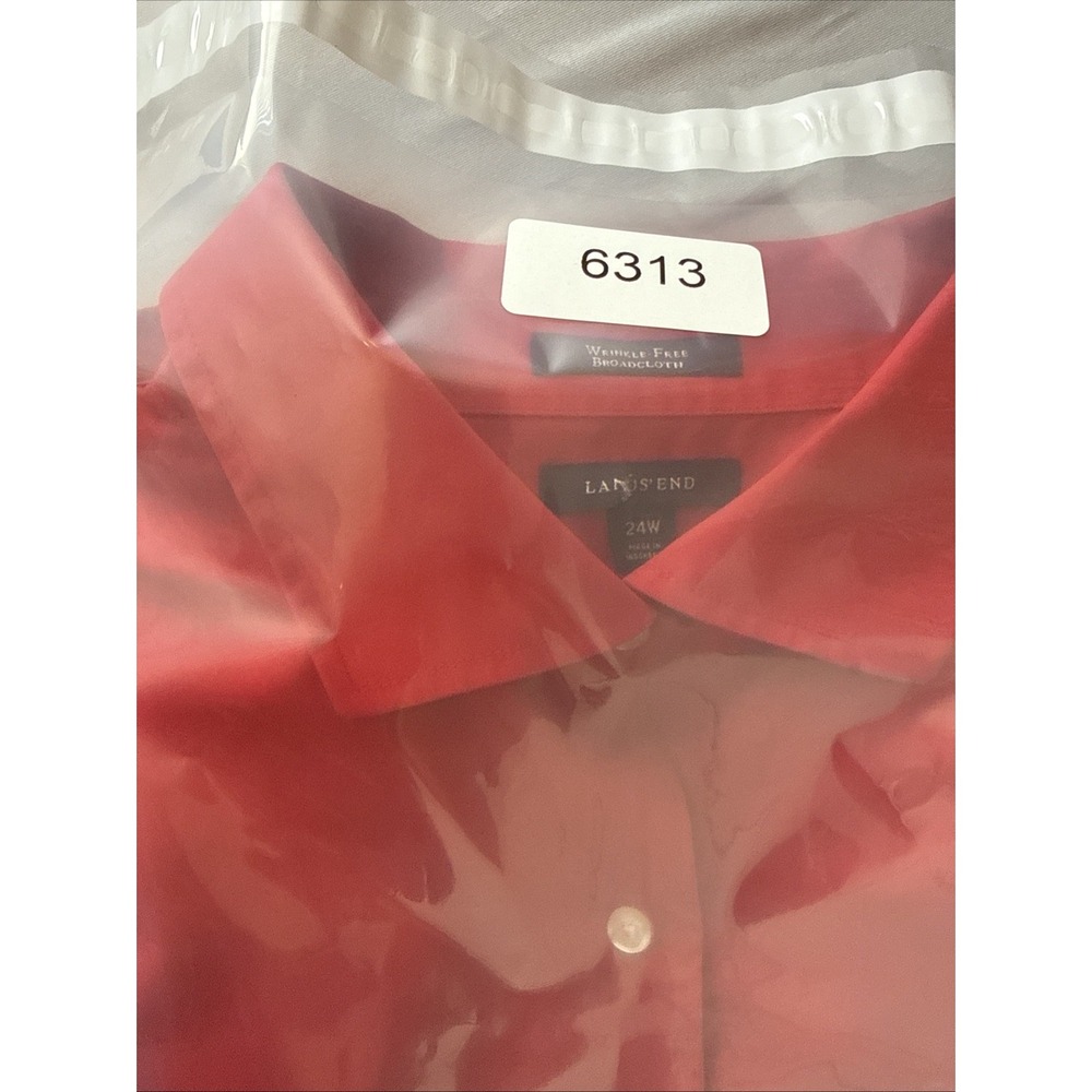 Lands End Red Broadcloth Button Up Shirt 24W Plus Size Career Chic Wrinkle Free - Picture 8 of 8